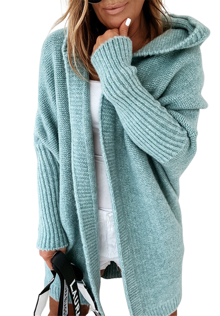 Knitted Cardigan - Women's Open Front Oversized Hooded Long Cardigan-Grace Aura