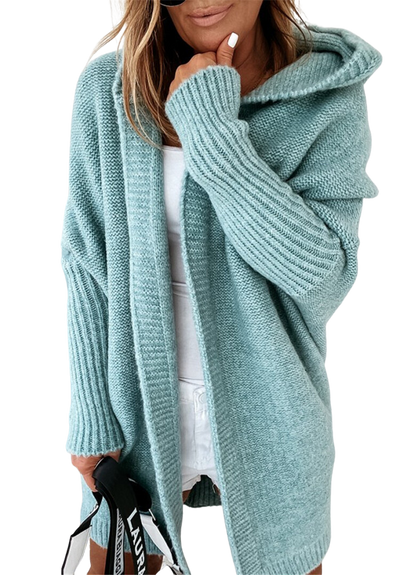 Knitted Cardigan - Women's Open Front Oversized Hooded Long Cardigan-Grace Aura