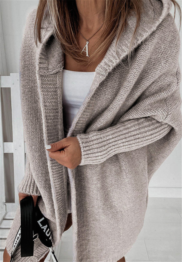 Knitted Cardigan - Women's Open Front Oversized Hooded Long Cardigan-Grace Aura