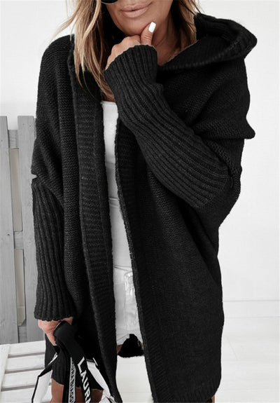 Knitted Cardigan - Women's Open Front Oversized Hooded Long Cardigan-Grace Aura