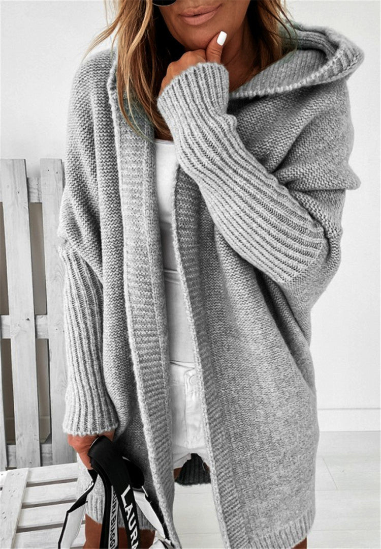 Knitted Cardigan - Women's Open Front Oversized Hooded Long Cardigan-Grace Aura