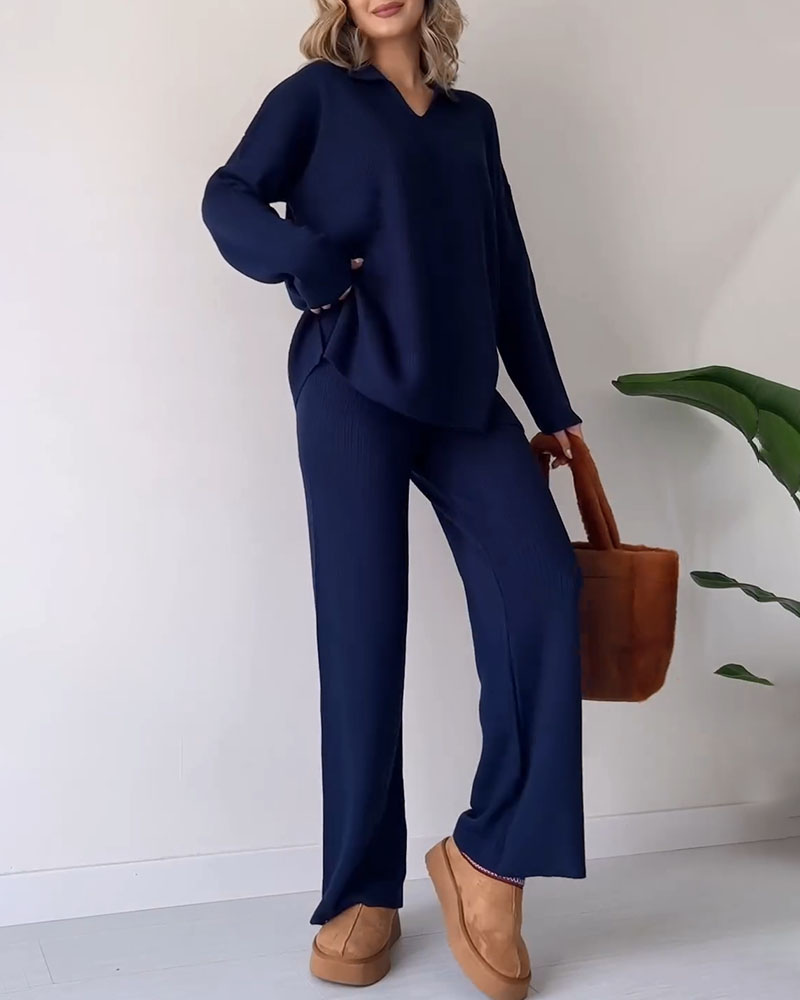 Knitted Co-Ord Set | Wide Leg | Oversized Sweater | Loungewear Set | Co-Ord Set Women-Grace Aura