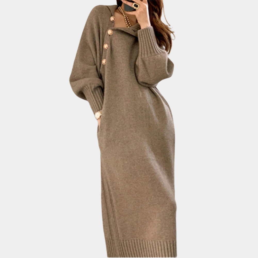 Knitted Dress - Long Sleeve - Loose Fit - Maxi Knit Dress - Winter Dress-Grace Aura