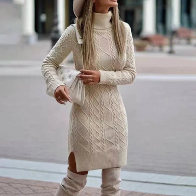 Knitted Dress | Loose Fit | Long Sleeve | Turtleneck Dress | Winter Dress-Grace Aura