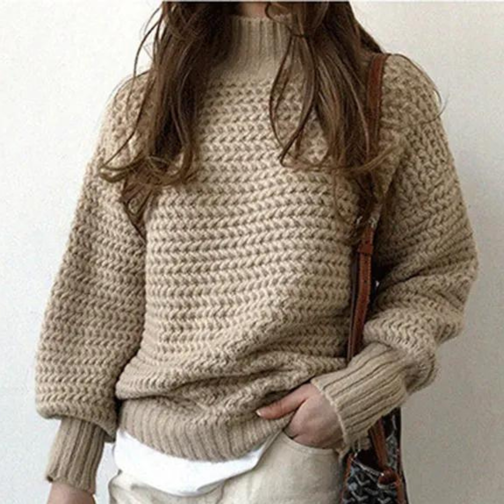 Knitted Jumper - Women's Loose Fit Chunky Turtleneck Sweater for Winter-Grace Aura