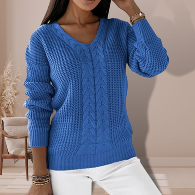 Knitted Sweater - Cable Knit - V-Neck - Knit Jumper - Women's Clothing-Grace Aura