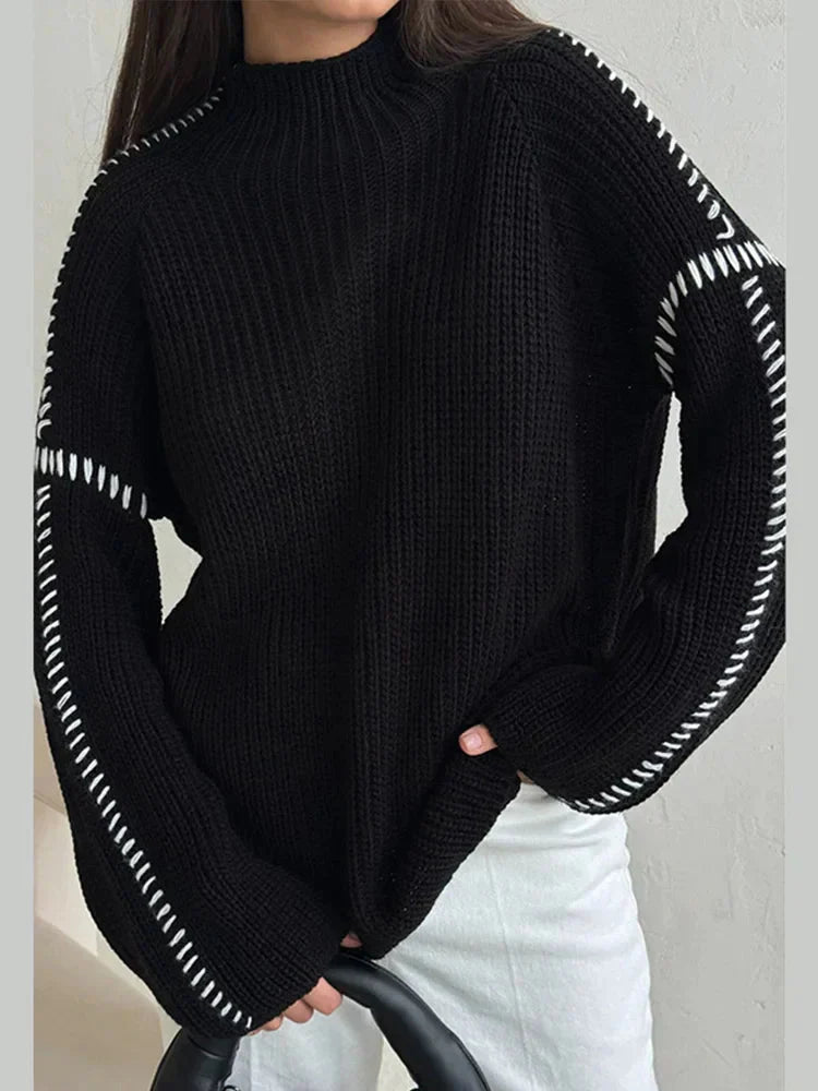 Knitted Sweater - High Neck - Loose Fit - Knitted Jumper - Knitwear Women-Grace Aura