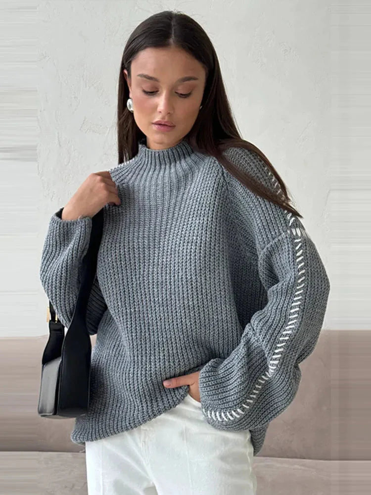 Knitted Sweater - High Neck - Loose Fit - Knitted Jumper - Knitwear Women-Grace Aura