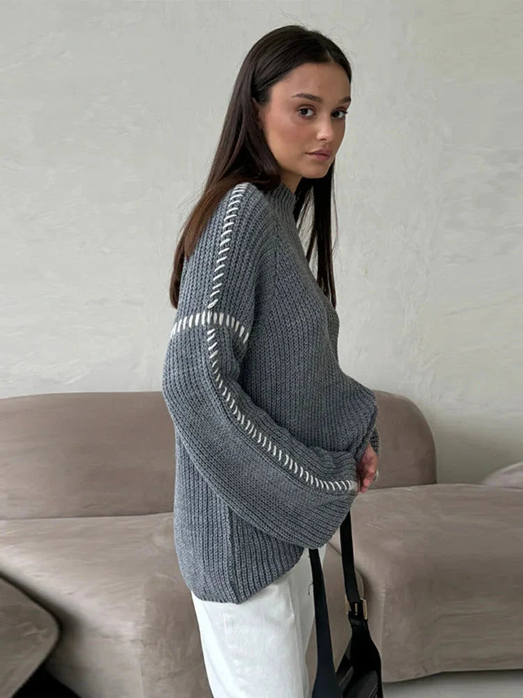 Knitted Sweater - High Neck - Loose Fit - Knitted Jumper - Knitwear Women-Grace Aura