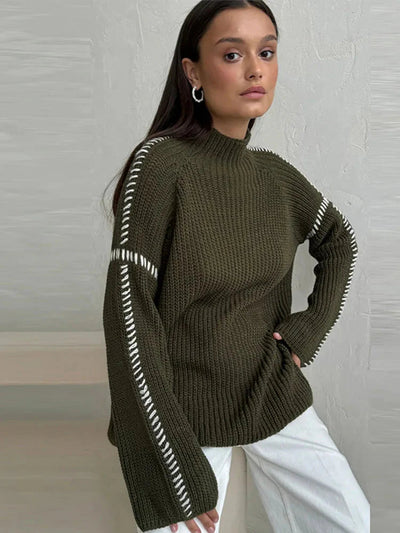 Knitted Sweater - High Neck - Loose Fit - Knitted Jumper - Knitwear Women-Grace Aura