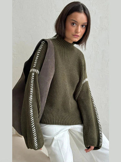 Knitted Sweater - High Neck - Loose Fit - Knitted Jumper - Knitwear Women-Grace Aura