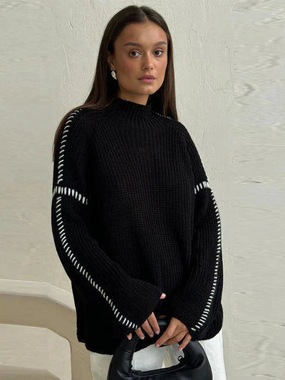 Knitted Sweater - High Neck - Loose Fit - Knitted Jumper - Knitwear Women-Grace Aura