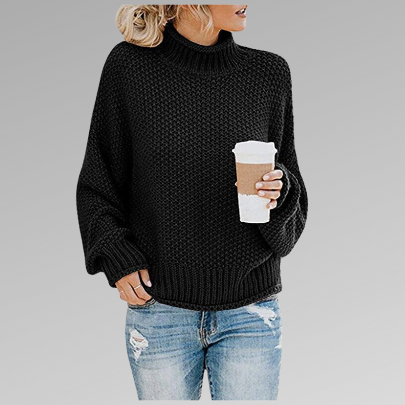 Knitted Sweater | High Neck | Loose Fit | Pullover Sweater | Women's Clothing-Grace Aura