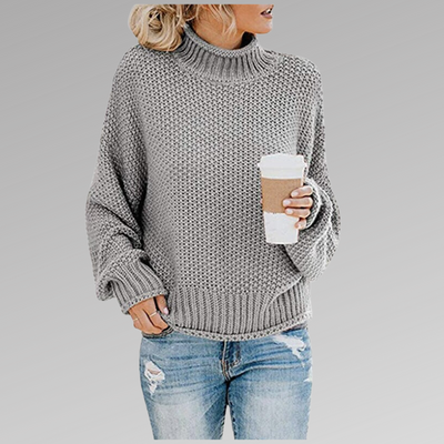 Knitted Sweater | High Neck | Loose Fit | Pullover Sweater | Women's Clothing-Grace Aura