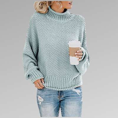 Knitted Sweater | High Neck | Loose Fit | Pullover Sweater | Women's Clothing-Grace Aura