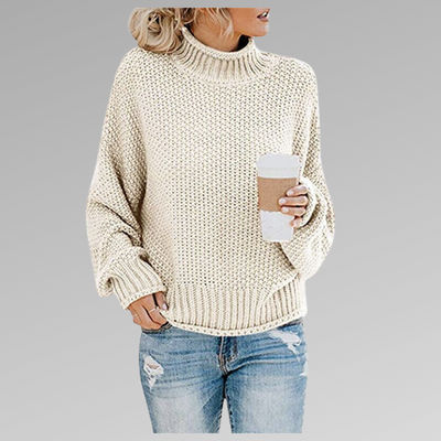 Knitted Sweater | High Neck | Loose Fit | Pullover Sweater | Women's Clothing-Grace Aura