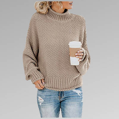 Knitted Sweater | High Neck | Loose Fit | Pullover Sweater | Women's Clothing-Grace Aura