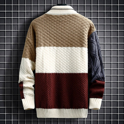 Knitted Sweater - High Neck - Patchwork - Pullover Sweater - Men's Clothing-Grace Aura