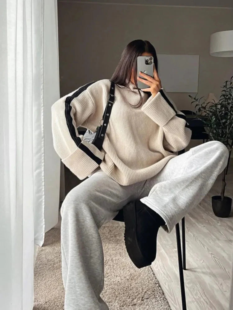 Knitted Sweater - High Neck - Pullover - Oversized Sweater - Women's Winter Clothes-Grace Aura