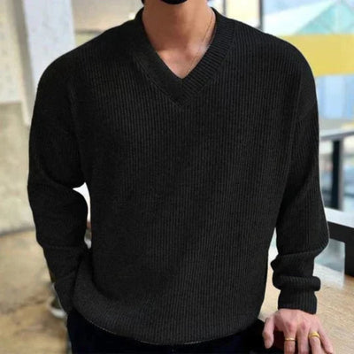 Knitted Sweater - Men's Long Sleeve V-Neck Jumper for Winter-Grace Aura