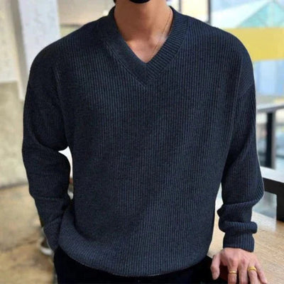 Knitted Sweater - Men's Long Sleeve V-Neck Jumper for Winter-Grace Aura