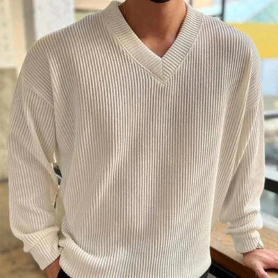 Knitted Sweater - Men's Long Sleeve V-Neck Jumper for Winter-Grace Aura