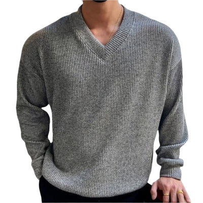 Knitted Sweater - Men's Long Sleeve V-Neck Jumper for Winter-Grace Aura