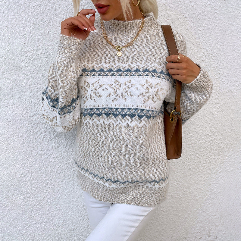 Knitted Sweater | Snowflake | High Neck | Christmas Pullover | Women's Jumper-Grace Aura