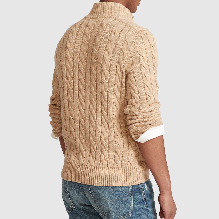 Knitted Sweater - Warm - Cable Knit - Half-Zip Sweater - Men's Clothing-Grace Aura