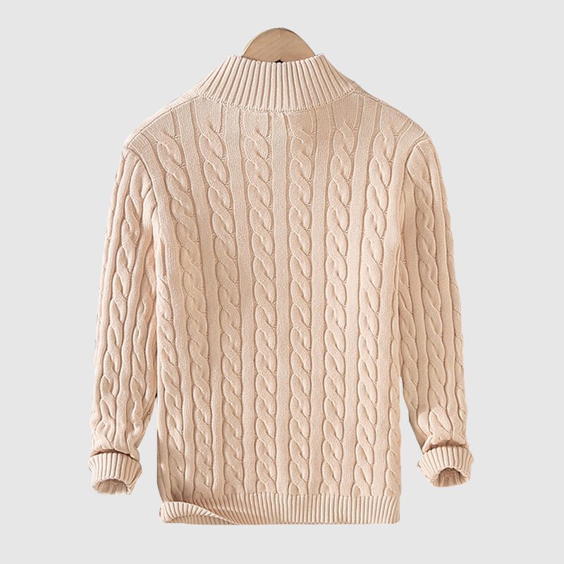 Knitted Sweater - Warm - Cable Knit - Half-Zip Sweater - Men's Clothing-Grace Aura