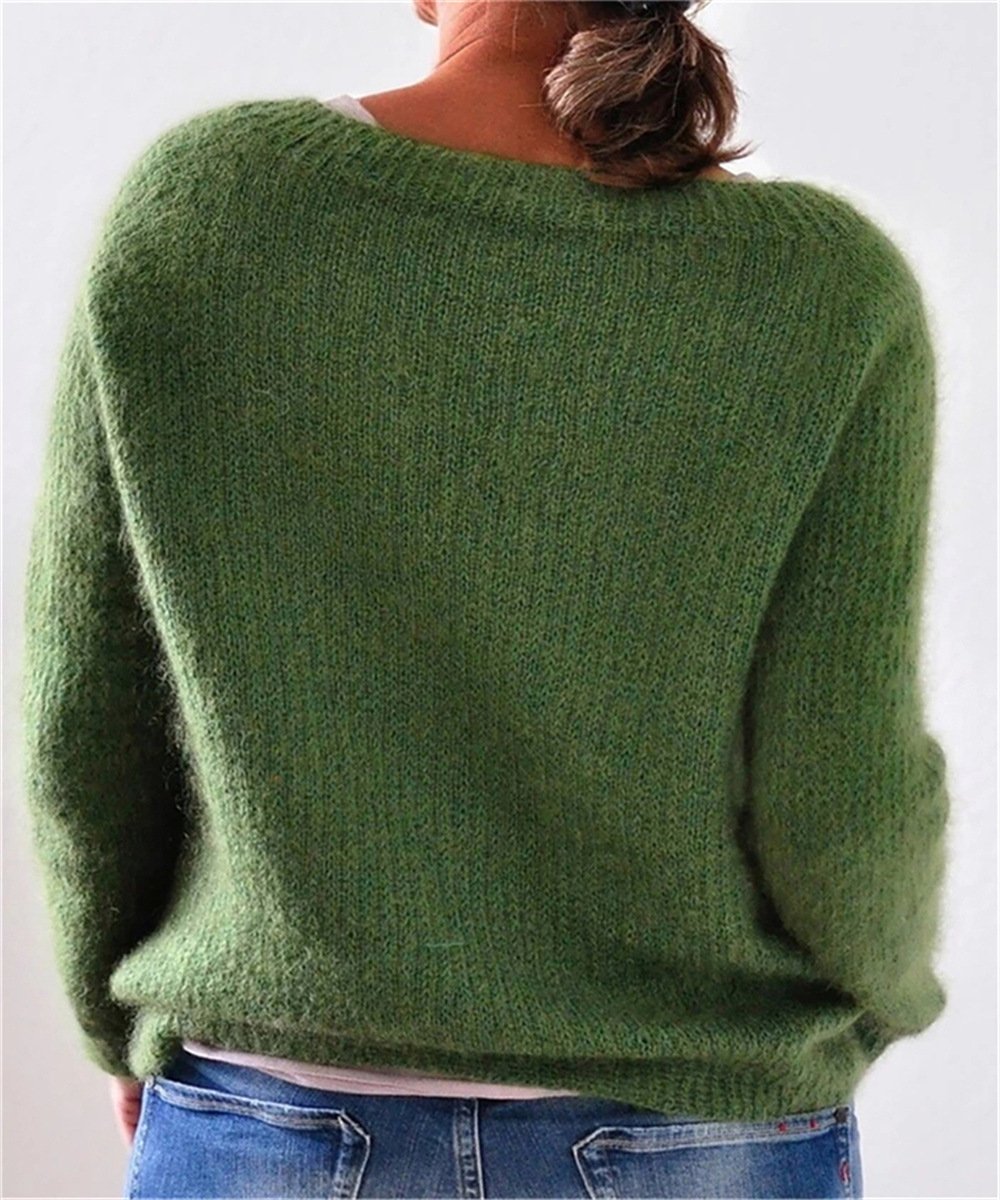 Knitted Sweater | Warm | Green | Pullover | Women's Knitwear-Grace Aura