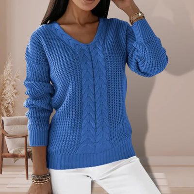 Knitted Sweater - Women's Long Sleeve V-Neck Winter Jumper -Grace Aura