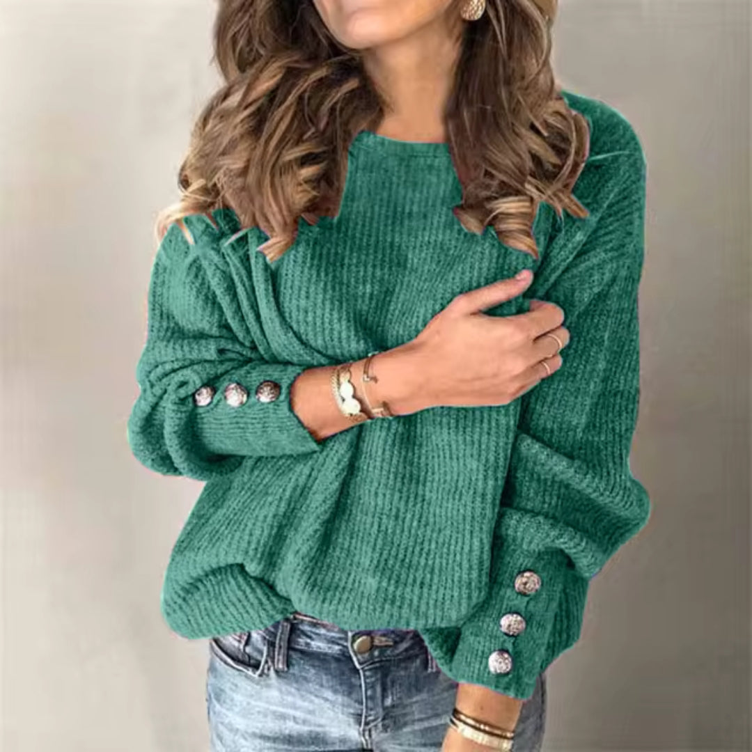 Knitted Sweater - Women's Loose Fit Lantern Sleeve Pullover Sweater-Grace Aura