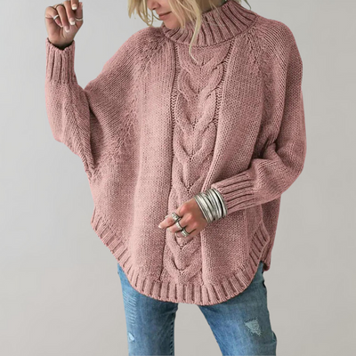 Knitted Sweater - Women's Loose Fit Oversized High Neck Jumper-Grace Aura