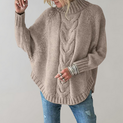 Knitted Sweater - Women's Loose Fit Oversized High Neck Jumper-Grace Aura