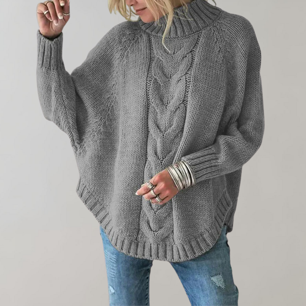 Knitted Sweater - Women's Loose Fit Oversized High Neck Jumper-Grace Aura