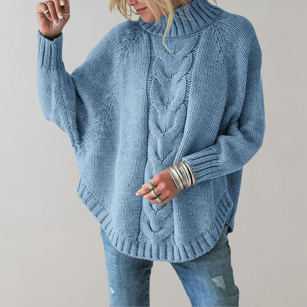 Knitted Sweater - Women's Loose Fit Oversized High Neck Jumper-Grace Aura