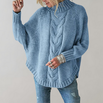 Knitted Sweater - Women's Loose Fit Oversized High Neck Jumper-Grace Aura