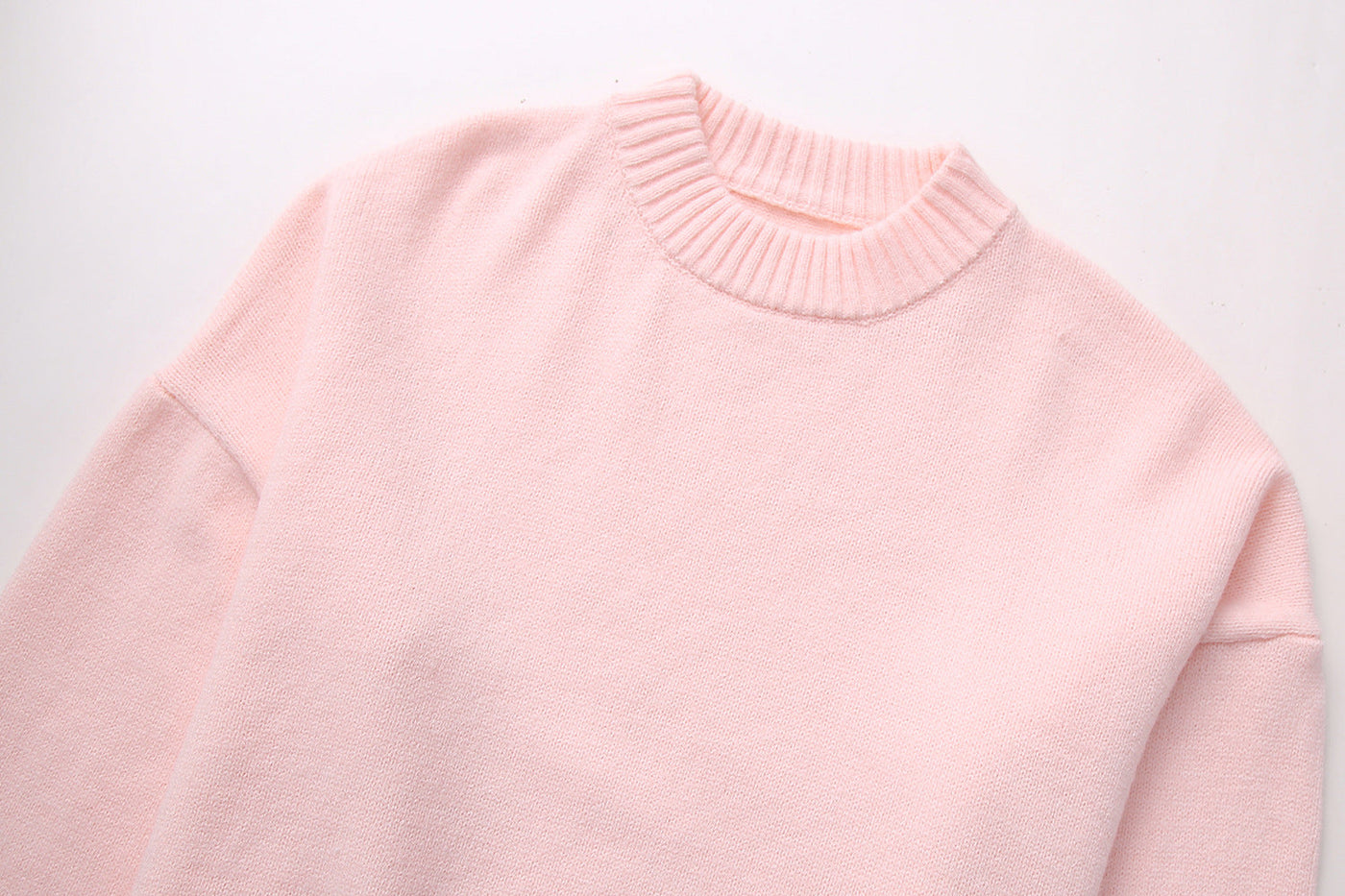 Knitted Sweater - Women's Pink Oversized Crew Neck Jumper-Grace Aura