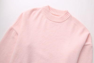 Knitted Sweater - Women's Pink Oversized Crew Neck Jumper-Grace Aura