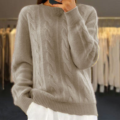 Knitted Sweater - Women's Warm Crew Neck Cable Knit Pullover Sweater-Grace Aura