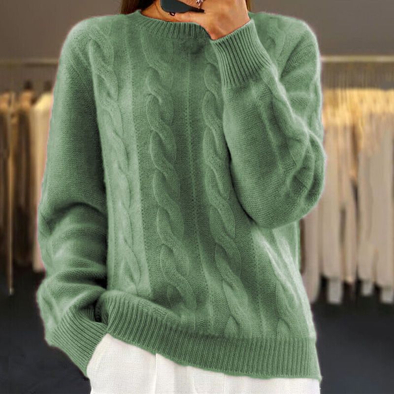 Knitted Sweater - Women's Warm Crew Neck Cable Knit Pullover Sweater-Grace Aura