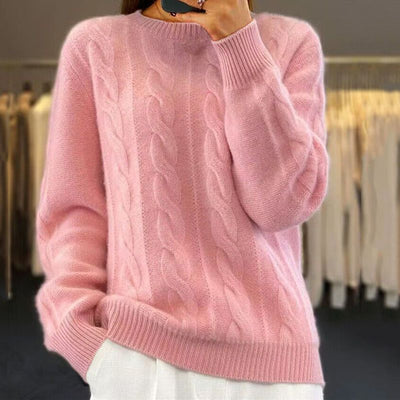 Knitted Sweater - Women's Warm Crew Neck Cable Knit Pullover Sweater-Grace Aura