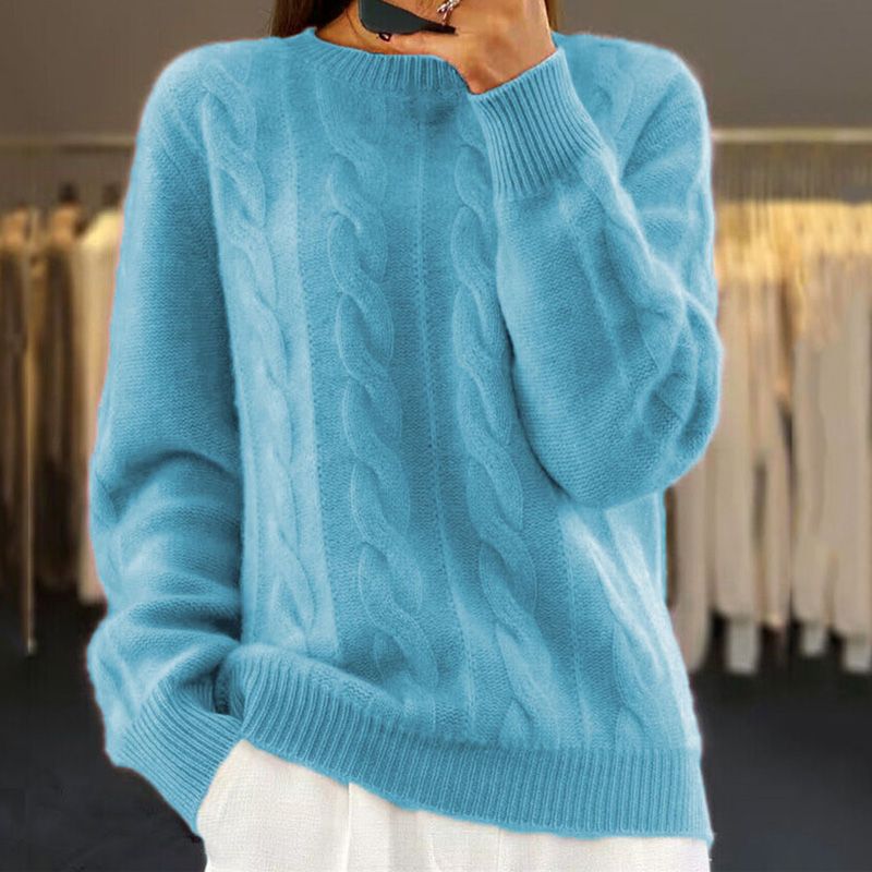 Knitted Sweater - Women's Warm Crew Neck Cable Knit Pullover Sweater-Grace Aura