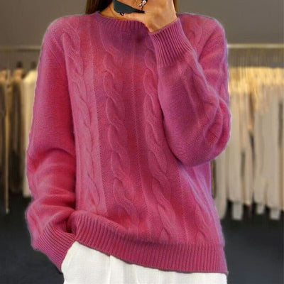 Knitted Sweater - Women's Warm Crew Neck Cable Knit Pullover Sweater-Grace Aura