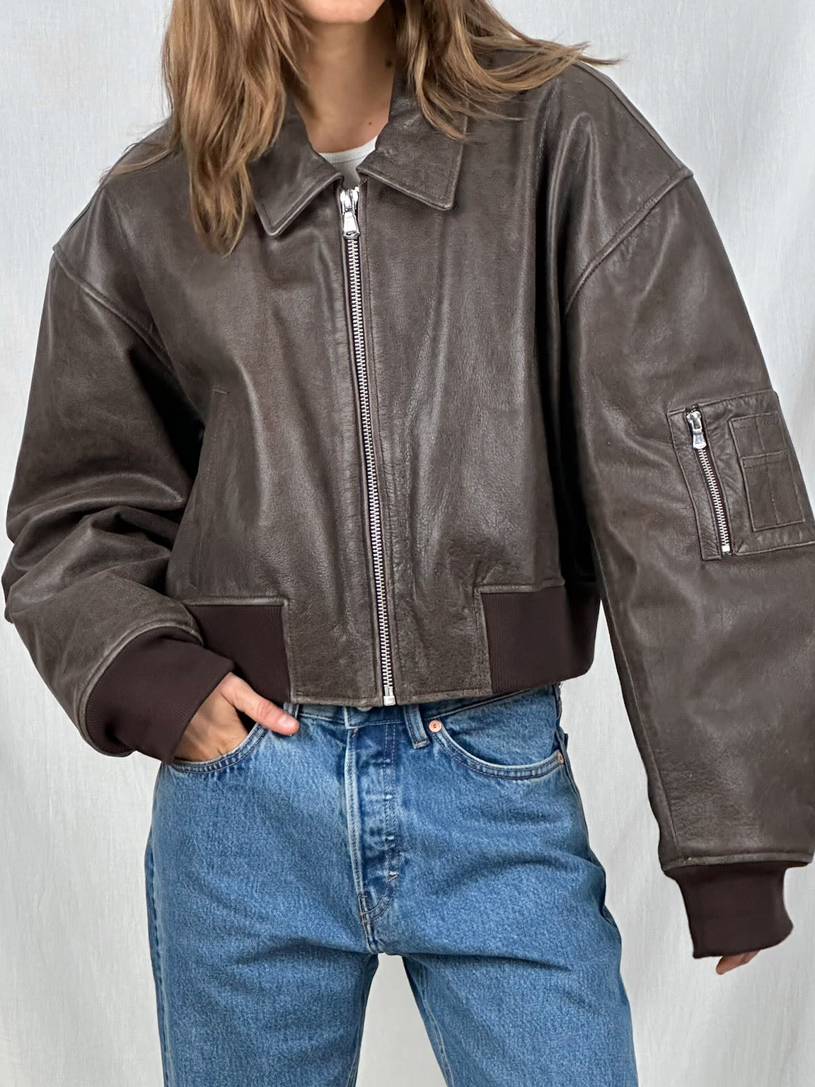 Leather Bomber Jacket | Brown | Cropped | Leatherette Jacket | Women's Jacket -Grace Aura