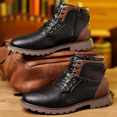 Leather Boots - Men's Non-Slip Lace-Up Side Zip Ankle Boots-Grace Aura