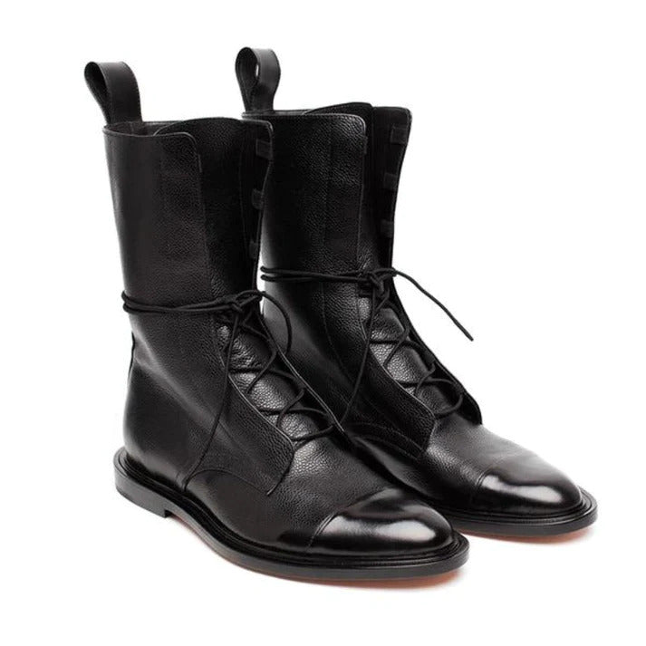 Leather Boots | Pointed-Toe | Lace-Up | Mid Calf Boots | Women's Boots-Grace Aura