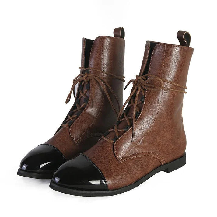 Leather Boots | Pointed-Toe | Lace-Up | Mid Calf Boots | Women's Boots-Grace Aura