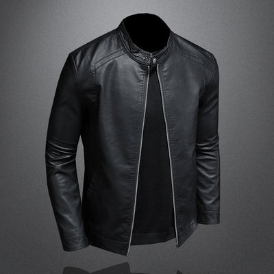 Leather Jacket - Men's Slim Fit Zip-Up Faux Leather Biker Jacket-Grace Aura